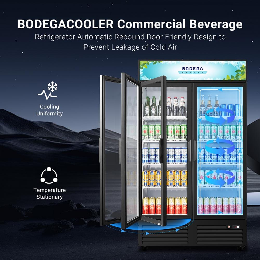 44.5 In. W 34.5 Cu. Ft. Single Zone Commercial Display Fridge with 2 Glass Door Merchandiser Refrigerator in Black