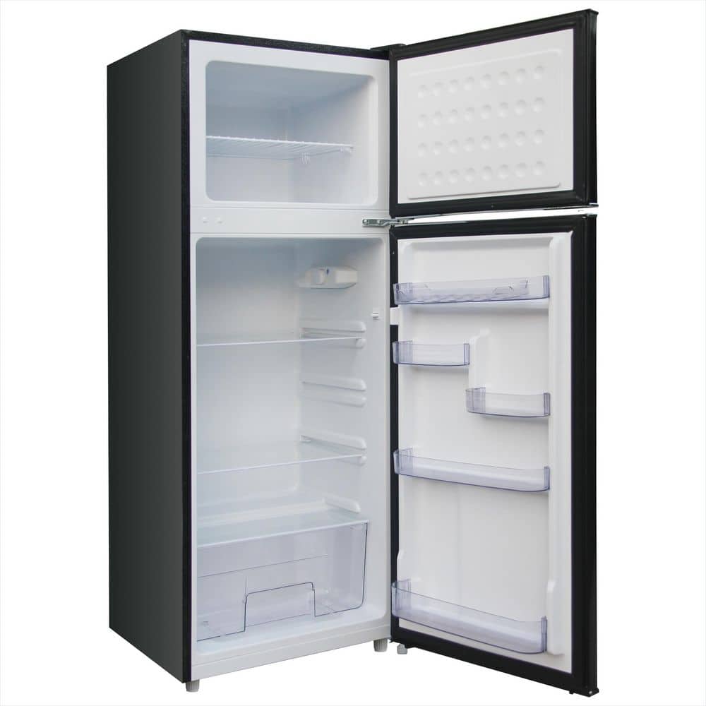 7.5 Cu Ft Mini Refrigerator with Top Freezer and Chrome Handles in Black