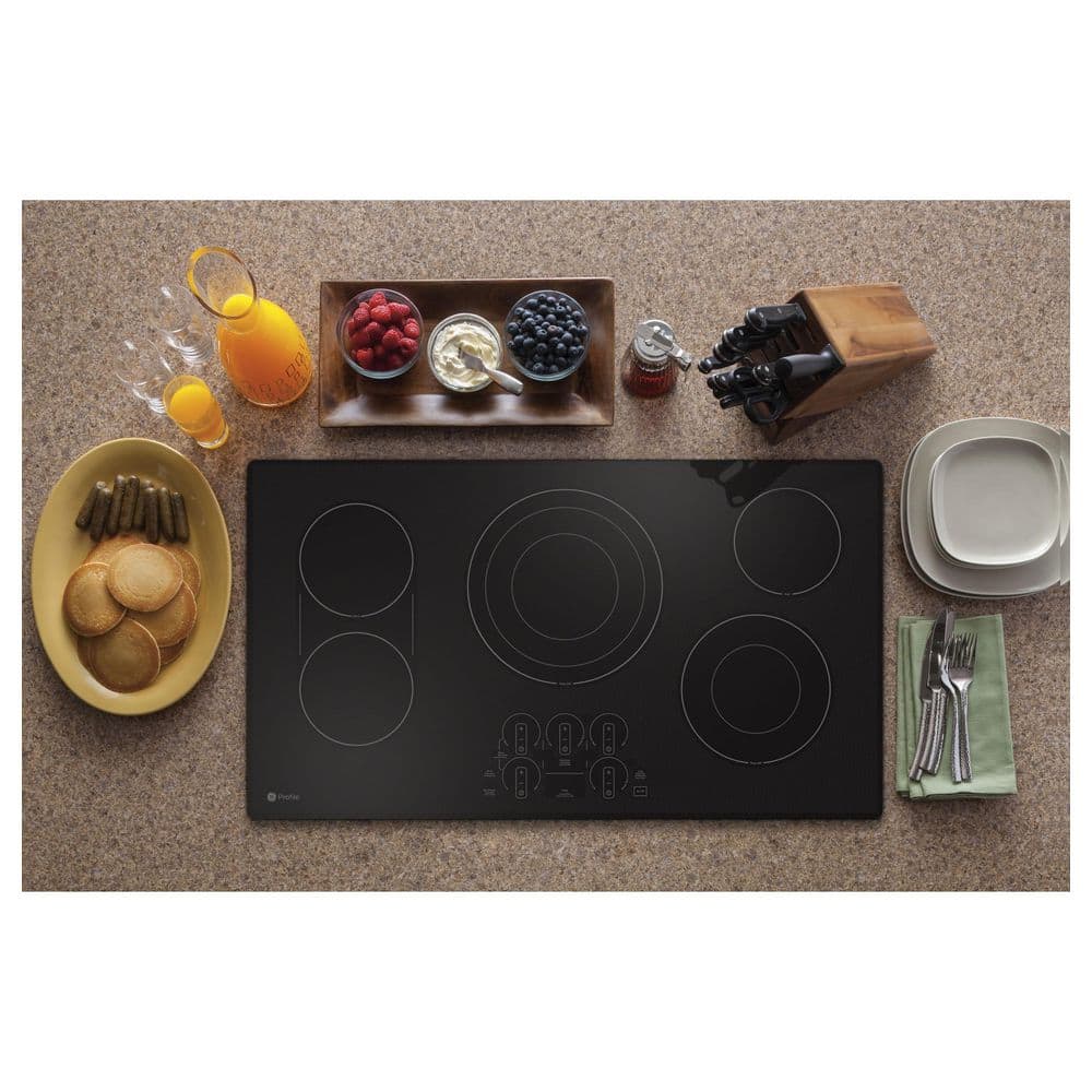 Profile 36 In. 5 Burner Element Smart Radiant Electric Cooktop in Black