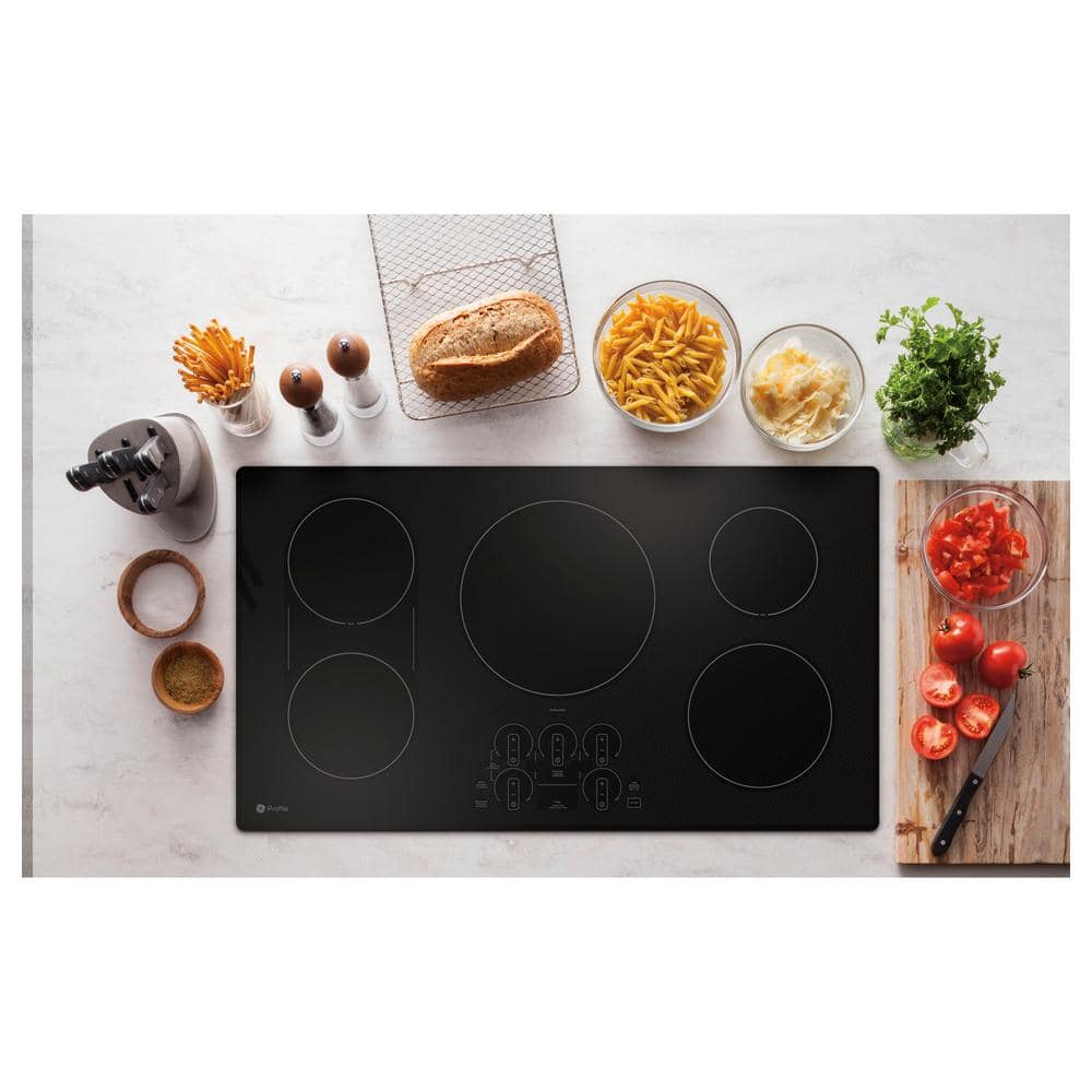 Profile 36 In. 5 Burner Element Smart Smooth Induction Touch Control Cooktop in Black