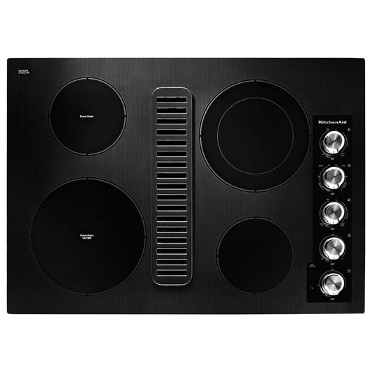 30 In. Electric Downdraft Cooktop in Black with 4 Burner Elements