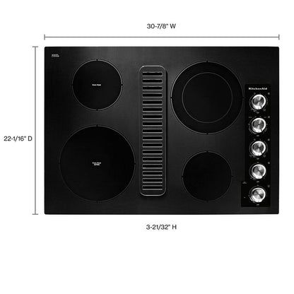 30 In. Electric Downdraft Cooktop in Black with 4 Burner Elements