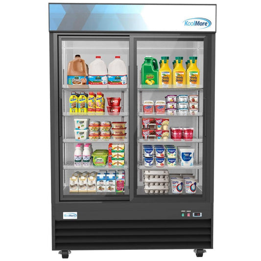 53 In. 45 Cu. Ft. Commercial Refrigerator Merchandiser 2 Glass Door in Black Stainless Steel