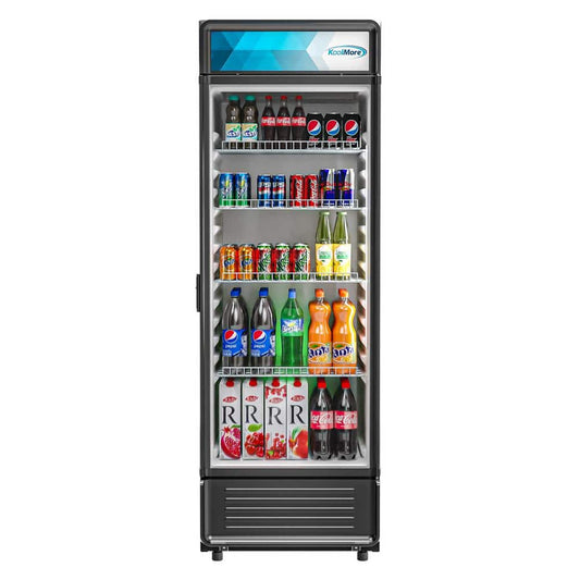24 In. W 12 Cu. Ft. Commercial Upright Display Glass Door Beverage Refrigerator in Black