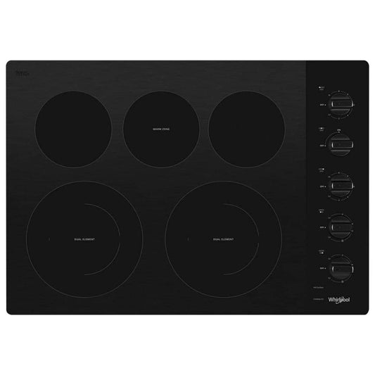 30 In. Radiant Electric Ceramic Glass Cooktop in Black with 5 Burner Elements Including 2 Dual Radiant Elements