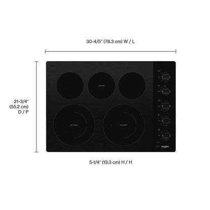 30 In. Radiant Electric Ceramic Glass Cooktop in Black with 5 Burner Elements Including 2 Dual Radiant Elements