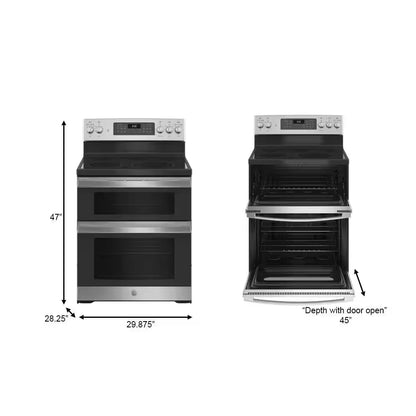 30 In. Burner Element Free-Standing Double Oven Electric Range in Stainless Steel with Convection and Air Fry
