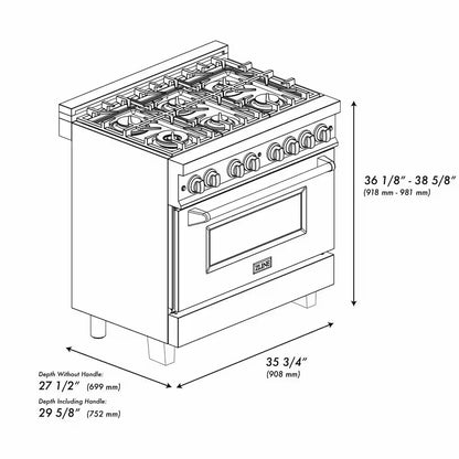 Autograph Edition 36 In. 6 Burner Dual Fuel Range in Stainless Steel and Champagne Bronze