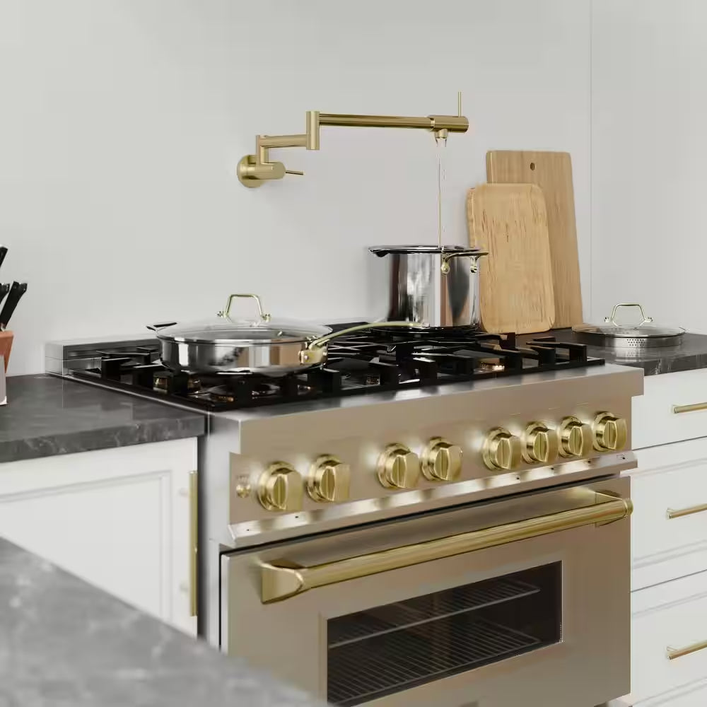 Autograph Edition 36 In. 6 Burner Dual Fuel Range in Stainless Steel and Champagne Bronze