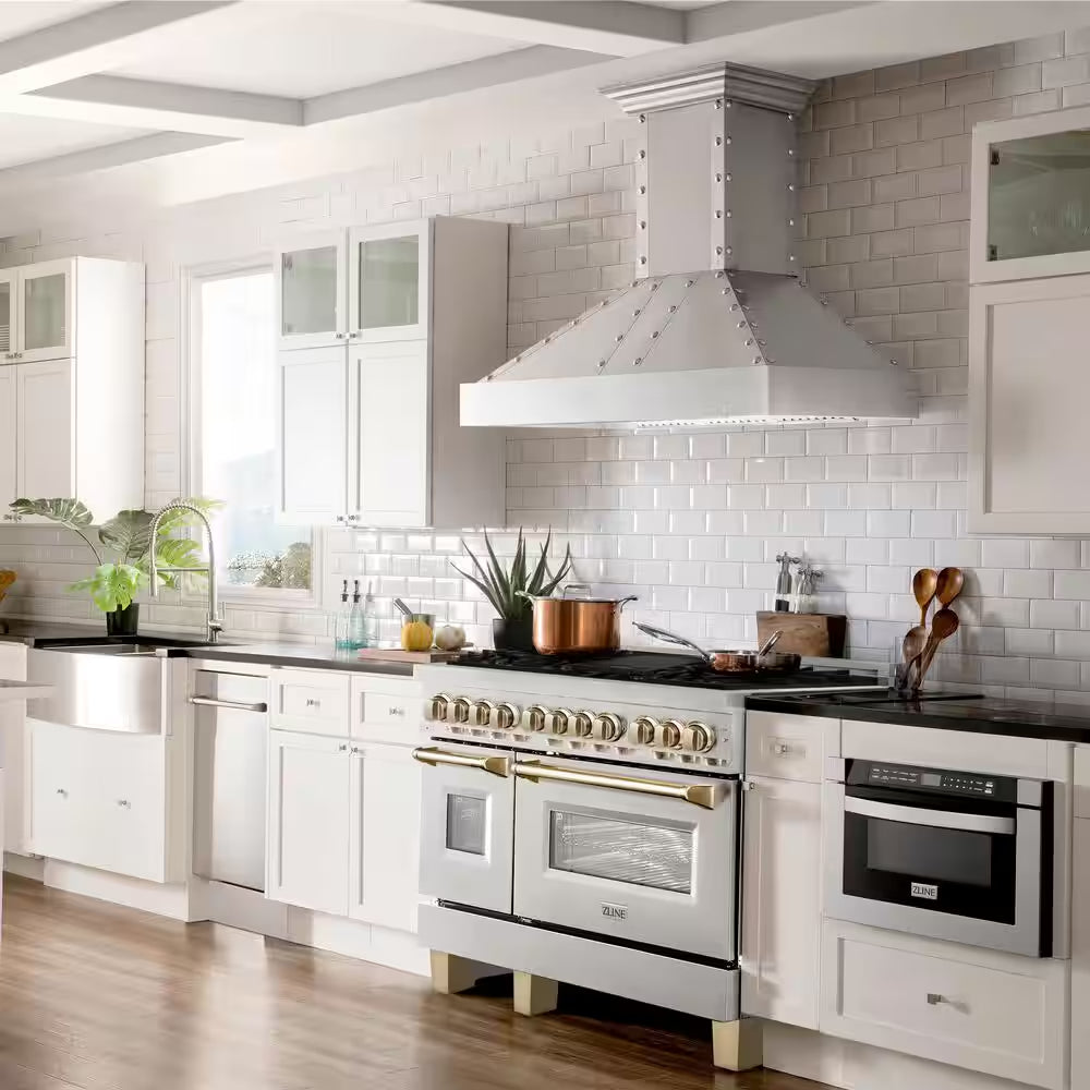 Autograph Edition 48 In. 7 Burner Double Oven Dual Fuel Range in Stainless Steel and Polished Gold