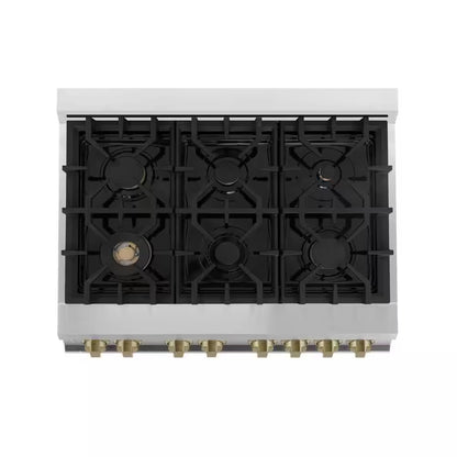 Autograph Edition 36 In. 6 Burner Dual Fuel Range in Stainless Steel and Champagne Bronze