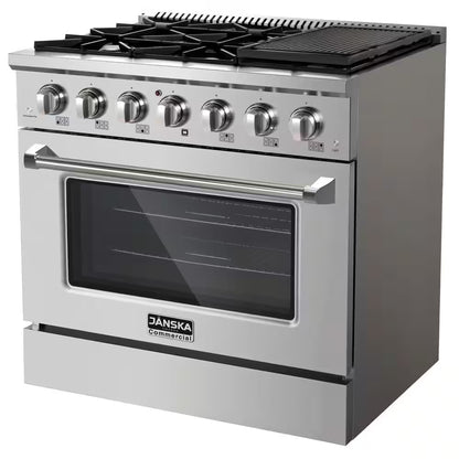 36 In. 5.2 Cu. Ft. Freestanding Dual Fuel Range with 6 Burners, Convection Oven, and Griddle in Stainless Steel