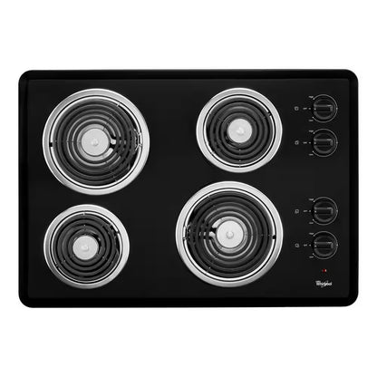 30 In. Coil Electric Cooktop in Black with 4 Burner Elements