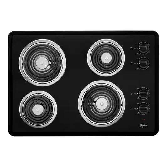 30 In. Coil Electric Cooktop in Black with 4 Burner Elements