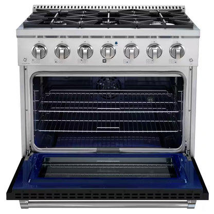 36 In. 5.2 Cu. Ft. Freestanding Dual Fuel Range with 6 Burners, Convection Oven, and Griddle in Stainless Steel