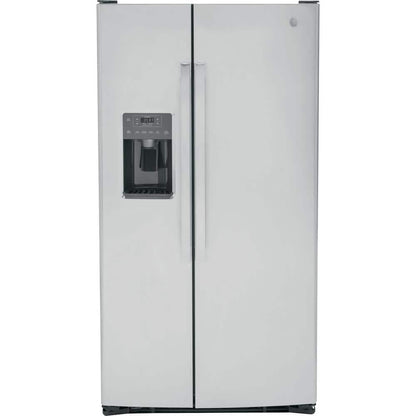 GE Appliances 25.3 Cu. Ft. Side by Side Refrirator in Finrprint Resistant Stainless Steel, Standard Depth