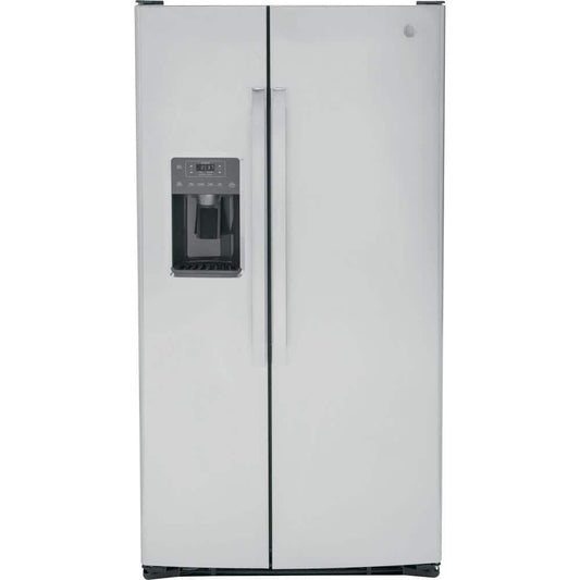GE Appliances 25.3 Cu. Ft. Side by Side Refrirator in Finrprint Resistant Stainless Steel, Standard Depth