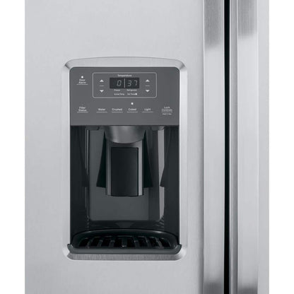 GE Appliances 25.3 Cu. Ft. Side by Side Refrirator in Finrprint Resistant Stainless Steel, Standard Depth