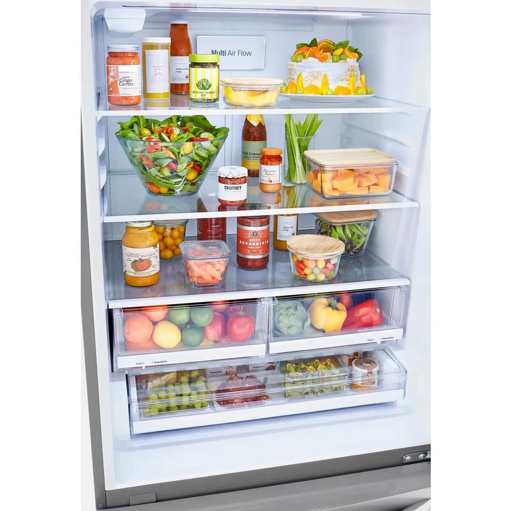 33 In. W 26 Cu. Ft. Bottom Freezer Refrigerator W/ Multi-Air Flow and Smart Cooling in Printproof Stainless Steel