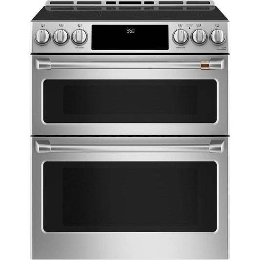 30 In. 5 Burner Element Smart Slide-In Double Oven Induction Range with Convection in Stainless Steel