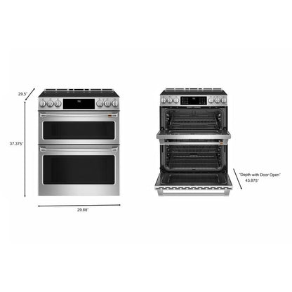 30 In. 5 Burner Element Smart Slide-In Double Oven Induction Range with Convection in Stainless Steel