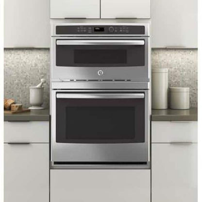 30 In. Double Electric Wall Oven with Built-In Microwave in Stainless Steel