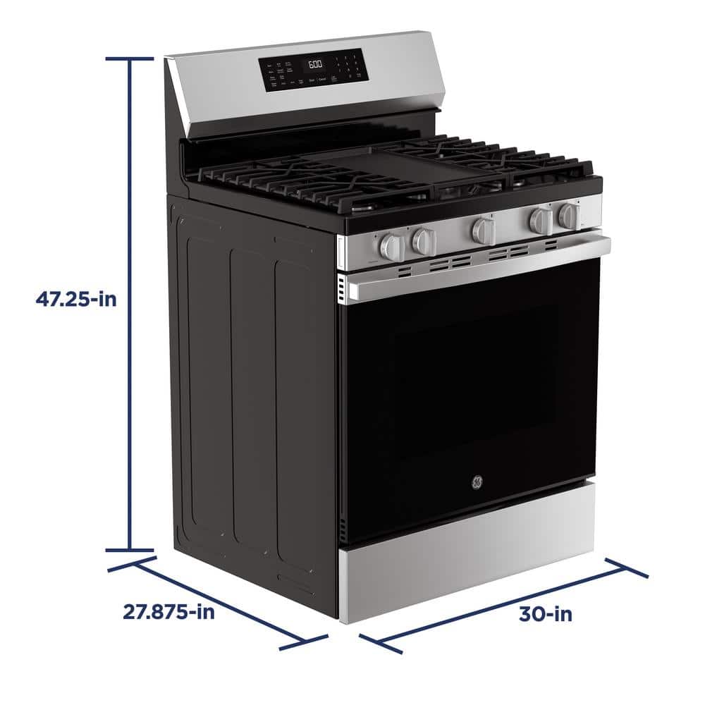 30 In. 5-Burners Smart Free-Standing Gas Convection Range in Stainless with Easywash Oven Tray and No-Preheat Air Fry