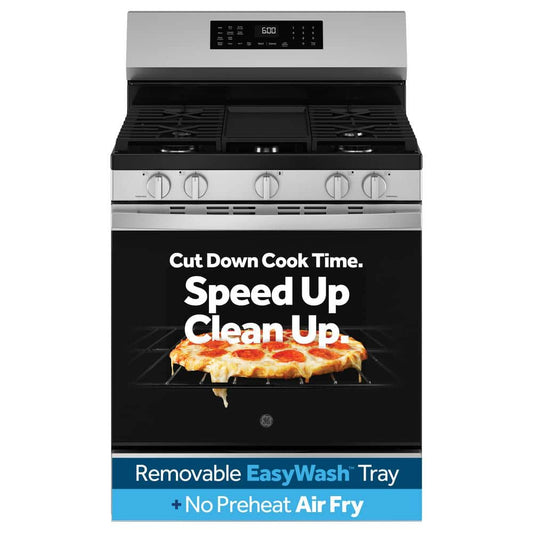 30 In. 5-Burners Smart Free-Standing Gas Convection Range in Stainless with Easywash Oven Tray and No-Preheat Air Fry