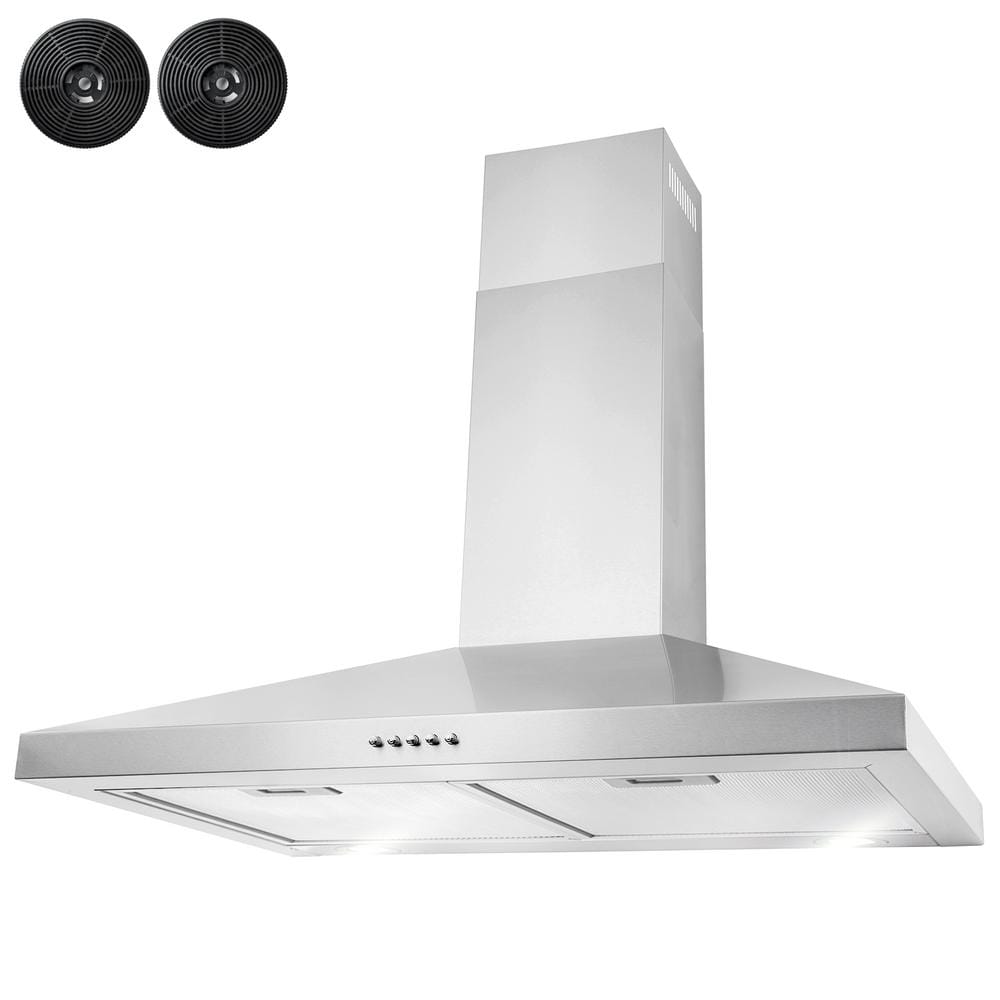 30 In. 217 CFM Convertible Kitchen Wall Mount Range Hood in Stainless Steel with Push Control, Leds and Carbon Filters
