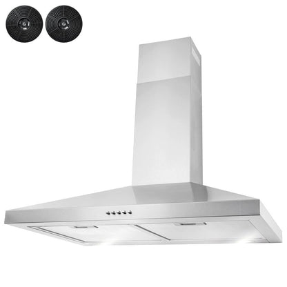 30 In. 217 CFM Convertible Kitchen Wall Mount Range Hood in Stainless Steel with Push Control, Leds and Carbon Filters