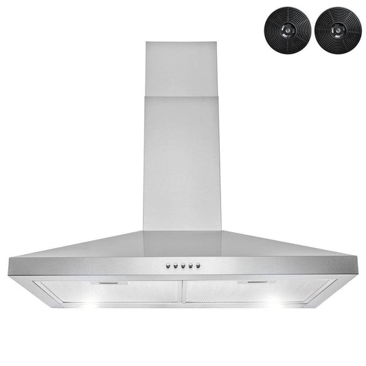 30 In. 217 CFM Convertible Kitchen Wall Mount Range Hood in Stainless Steel with Push Control, Leds and Carbon Filters