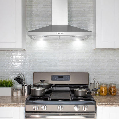 30 In. 217 CFM Convertible Kitchen Wall Mount Range Hood in Stainless Steel with Push Control, Leds and Carbon Filters