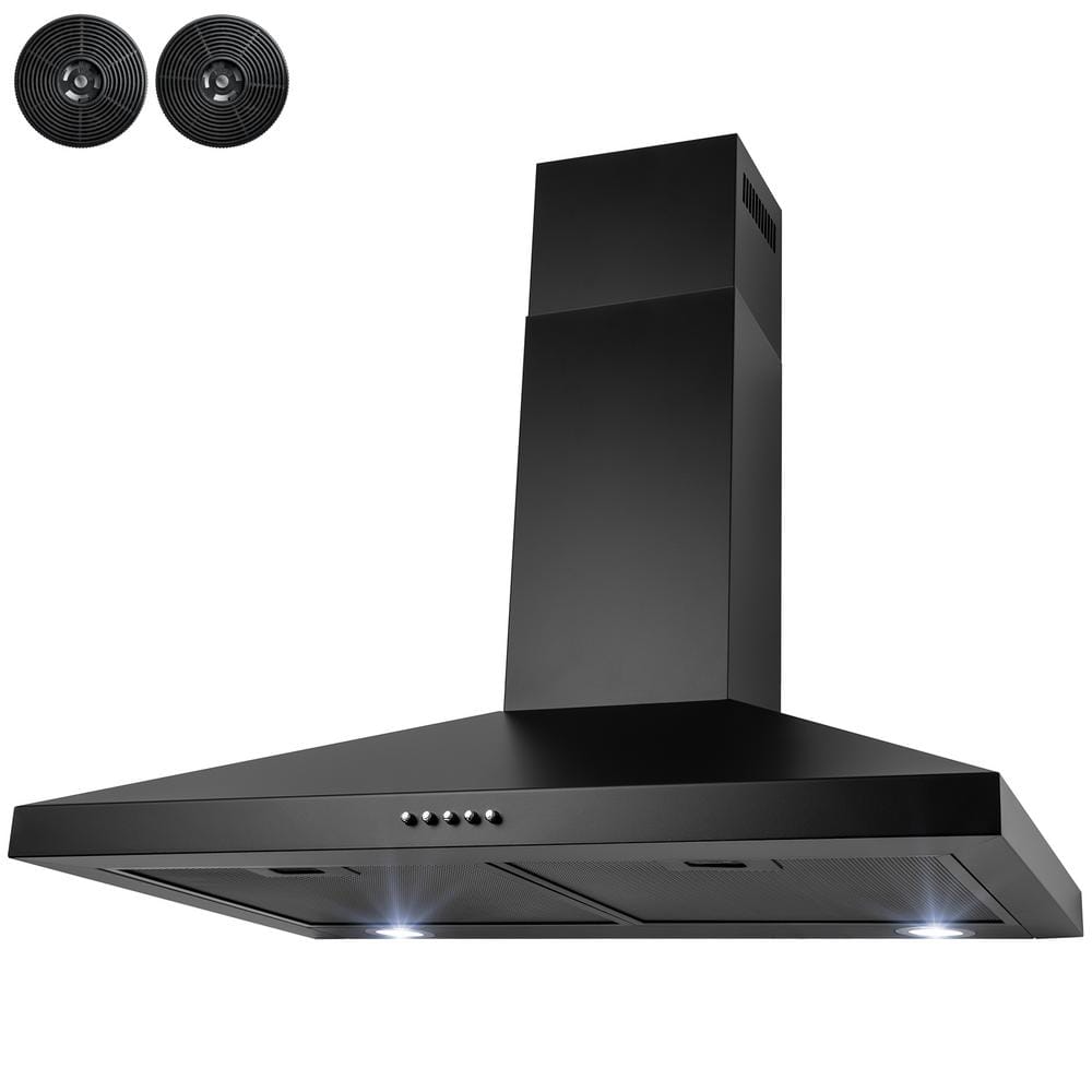 30 In. 217 CFM Convertible Black Painted Stainless Steel Wall Mount Range Hood with LED and Carbon Filters