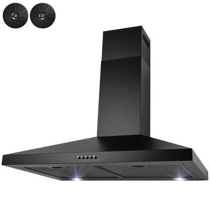30 In. 217 CFM Convertible Black Painted Stainless Steel Wall Mount Range Hood with LED and Carbon Filters