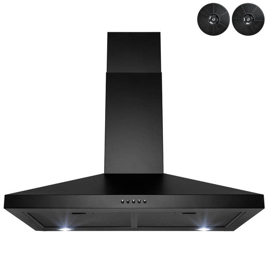 30 In. 217 CFM Convertible Black Painted Stainless Steel Wall Mount Range Hood with LED and Carbon Filters