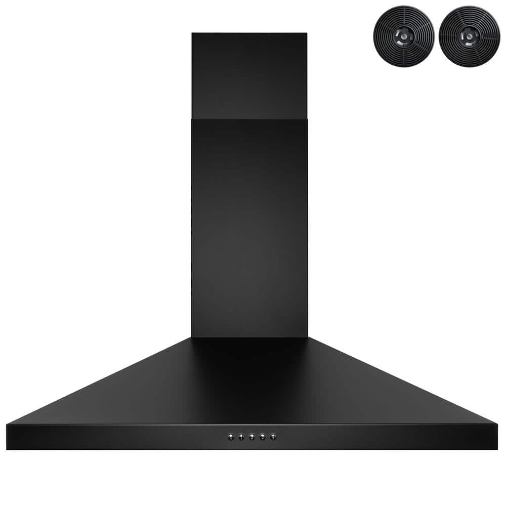 30 In. 217 CFM Convertible Black Painted Stainless Steel Wall Mount Range Hood with LED and Carbon Filters