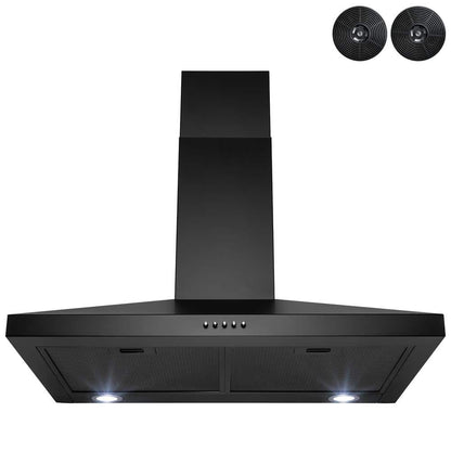 30 In. 217 CFM Convertible Black Painted Stainless Steel Wall Mount Range Hood with LED and Carbon Filters