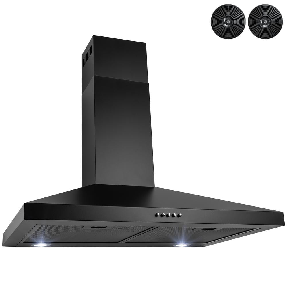 30 In. 217 CFM Convertible Black Painted Stainless Steel Wall Mount Range Hood with LED and Carbon Filters
