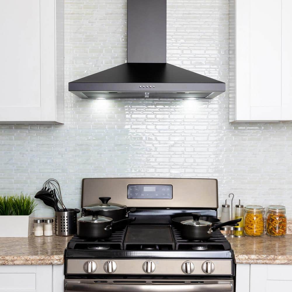 30 In. 217 CFM Convertible Black Painted Stainless Steel Wall Mount Range Hood with LED and Carbon Filters