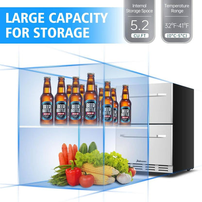 5.1 Cu.Ft 24 In. Built-In Undercounter Double Drawer Refrigerator in Stainless Steel