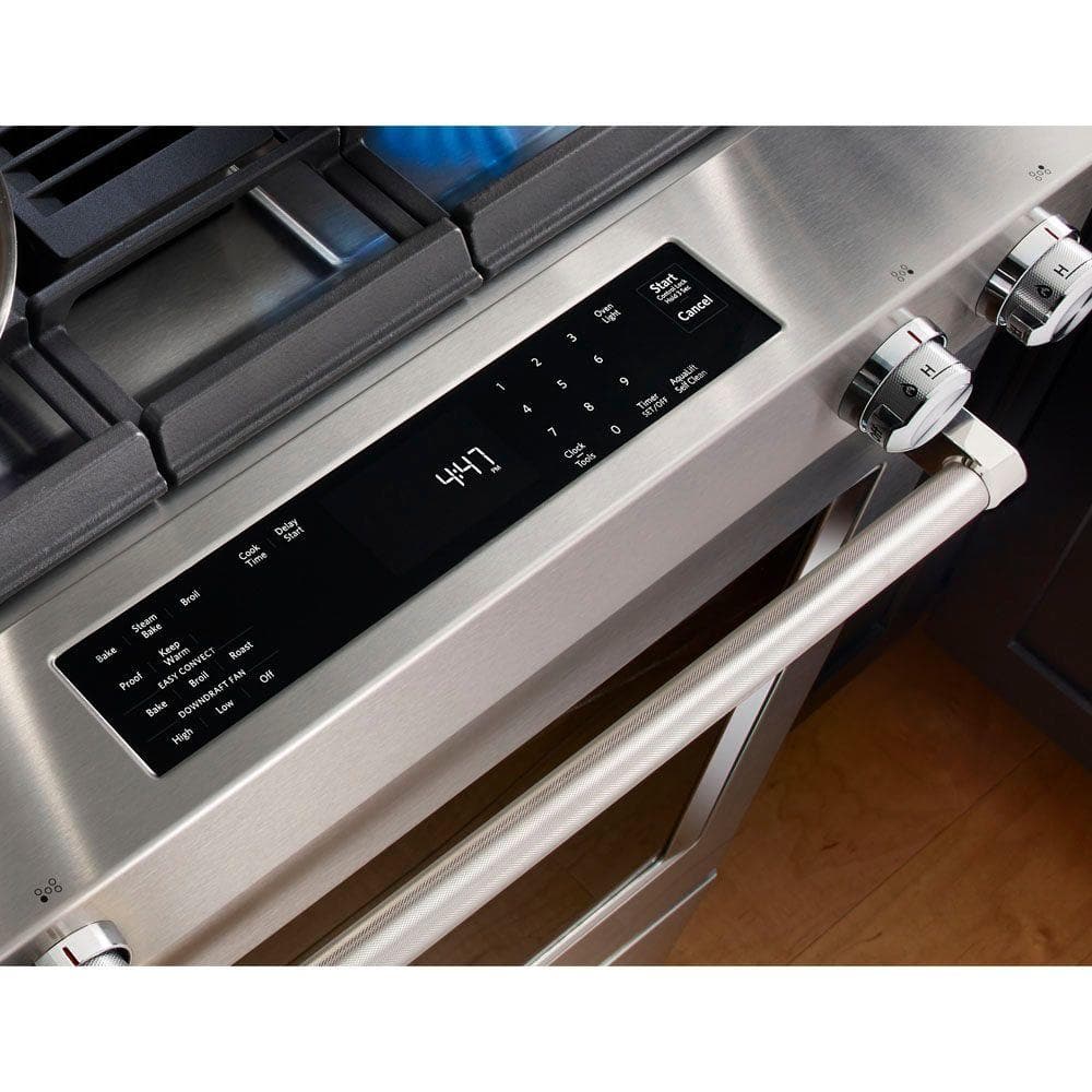 6.4 Cu. Ft. Downdraft Slide-In Dual Fuel Range with Self-Cleaning Convection Oven in Stainless Steel