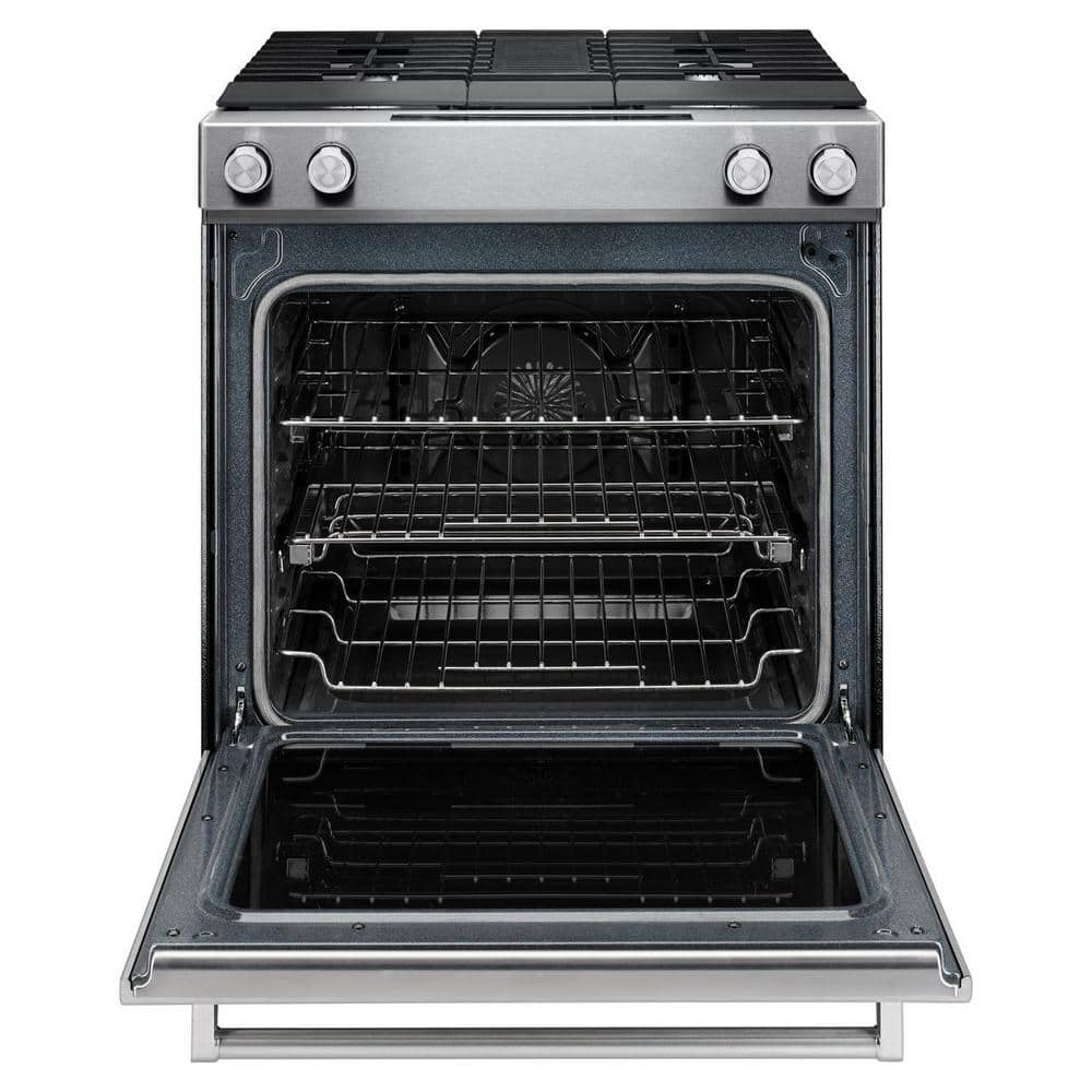 6.4 Cu. Ft. Downdraft Slide-In Dual Fuel Range with Self-Cleaning Convection Oven in Stainless Steel