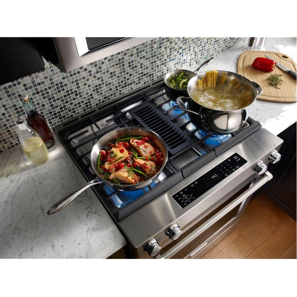 6.4 Cu. Ft. Downdraft Slide-In Dual Fuel Range with Self-Cleaning Convection Oven in Stainless Steel
