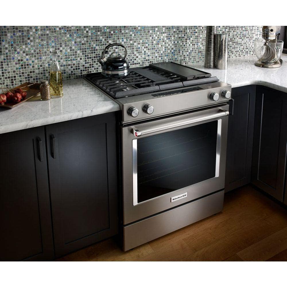 6.4 Cu. Ft. Downdraft Slide-In Dual Fuel Range with Self-Cleaning Convection Oven in Stainless Steel