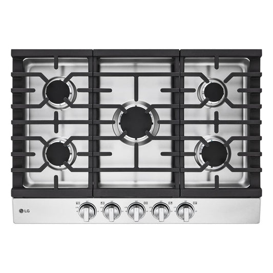 30 In. Gas Cooktop in Stainless Steel with 5 Burners with Easyclean