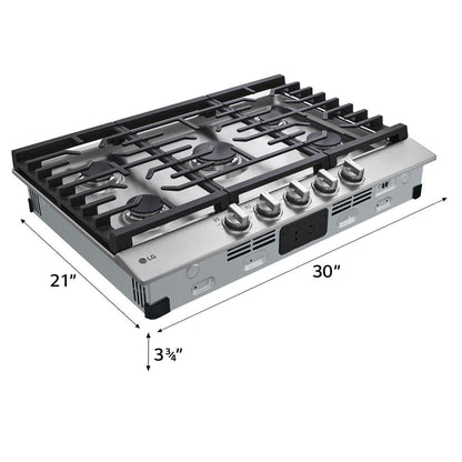 30 In. Gas Cooktop in Stainless Steel with 5 Burners with Easyclean