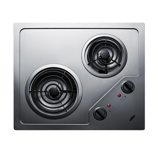 21 In. Coil Electric Cooktop in Stainless Steel with 2 Elements, 220-Volt