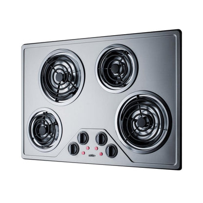 29.38 In. Coil Top Electric Cooktop in Stainless Steel with 4 Elements