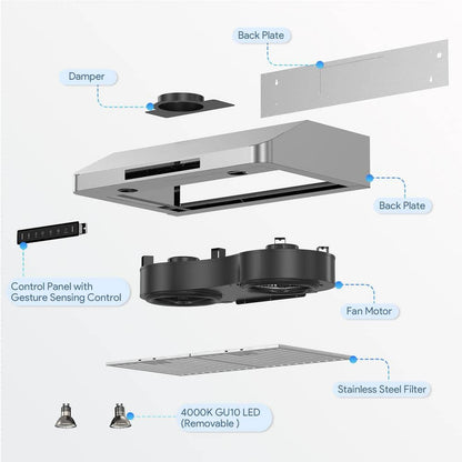 42 In. 900 CFM Ducted under Cabinet Range Hood in Stainless Steel with 3 -Way Venting and Removable LED