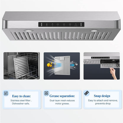 42 In. 900 CFM Ducted under Cabinet Range Hood in Stainless Steel with 3 -Way Venting and Removable LED